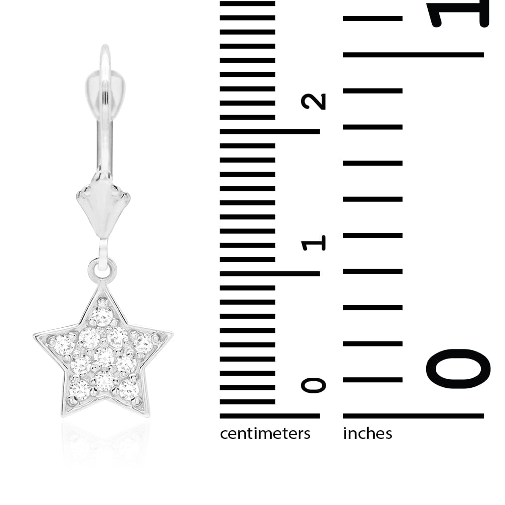 14k Yellow Gold CZ Star  Drop Leverback Earrings