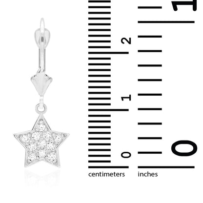 14k Yellow Gold CZ Star  Drop Leverback Earrings