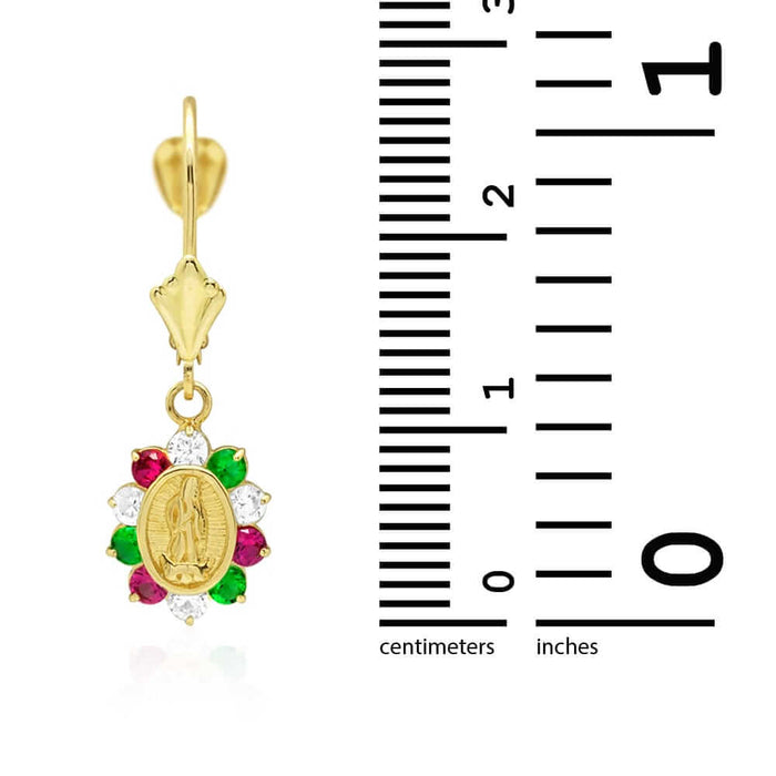 14k Yellow Gold Multicolor CZ Virgin Guadalupe Leverback Earrings 25mm