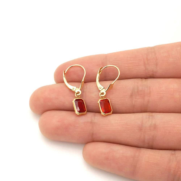 14k Yellow Gold Emerald-Cut Bezel Set Birthstone Drop Leverback Earrings