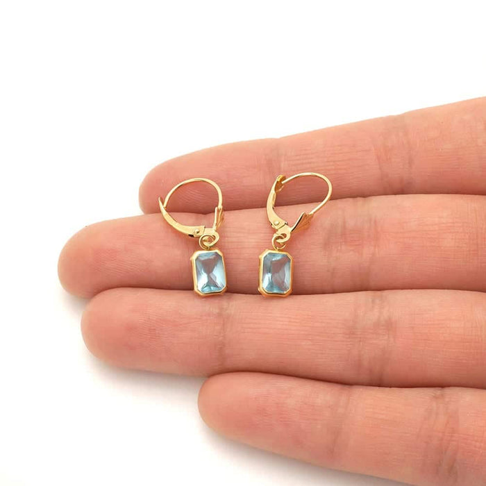 14k Yellow Gold Emerald-Cut Bezel Set Birthstone Drop Leverback Earrings