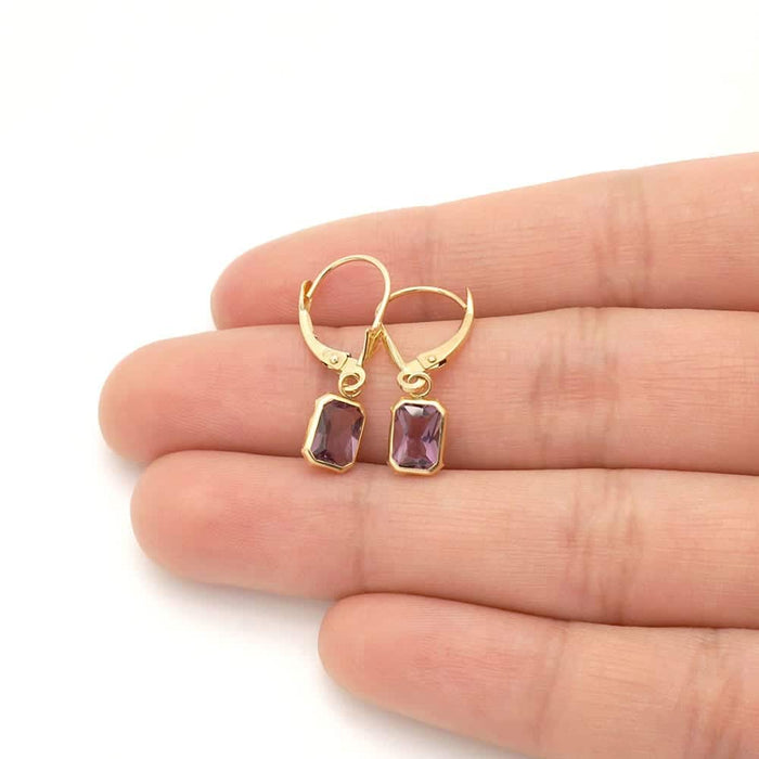 14k Yellow Gold Emerald-Cut Bezel Set Birthstone Drop Leverback Earrings