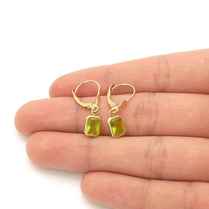 14k Yellow Gold Emerald-Cut Bezel Set Birthstone Drop Leverback Earrings