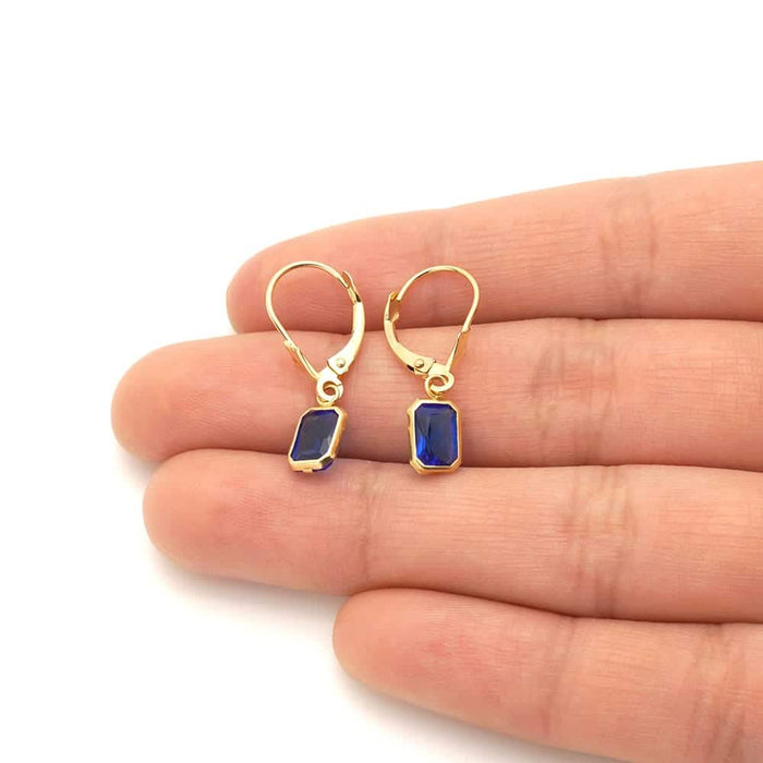 14k Yellow Gold Emerald-Cut Bezel Set Birthstone Drop Leverback Earrings