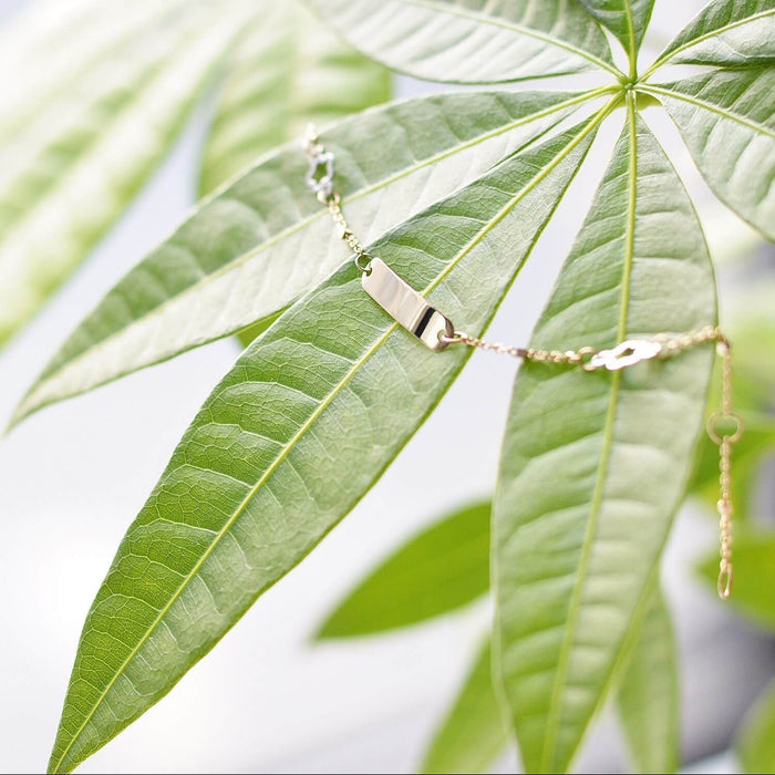 Kids 14K Gold Flower Cable Baby ID Bracelet (Solid Links) 4.5"-5.25" Adjustable