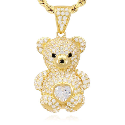 14K Gold CZ Color Birthstone Puffed Teddy Bear Charm Pendant 1.2"
