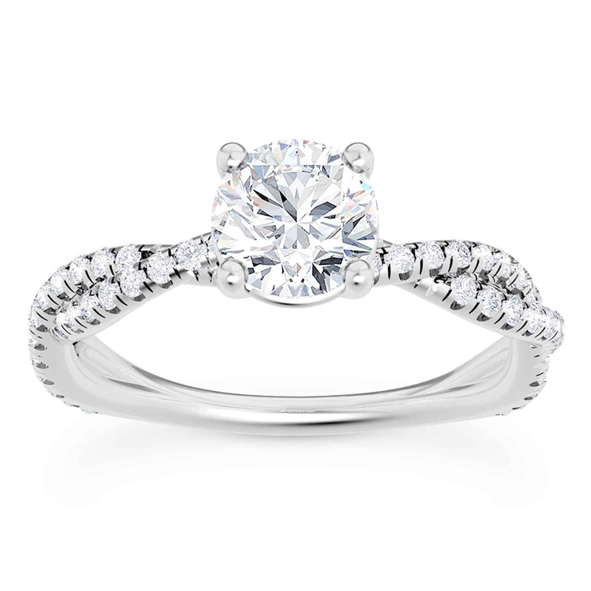 1.43CTW Natural Diamond Moissanite 18K Gold White Twisted Shank Engagement Ring