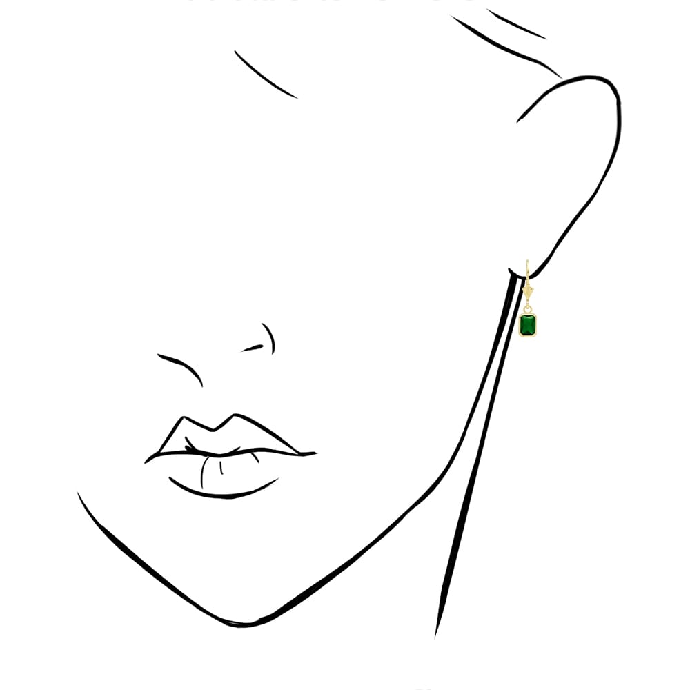 14k Yellow Gold Emerald Cut Bezel Set Birthstone  Drop Leverback Earrings