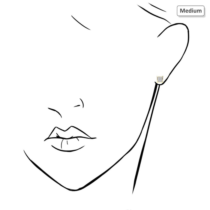 10K Yellow Gold Micro Pave Natural Diamond Square Stud Earrings 0.07Ct -0.30Ct