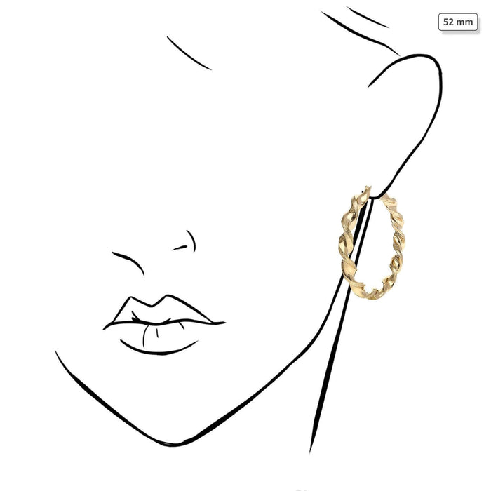 10K Yellow Gold Twisted Tube 6mm Diamond-Cut Textured Hoop Earrings 52mm-73mm