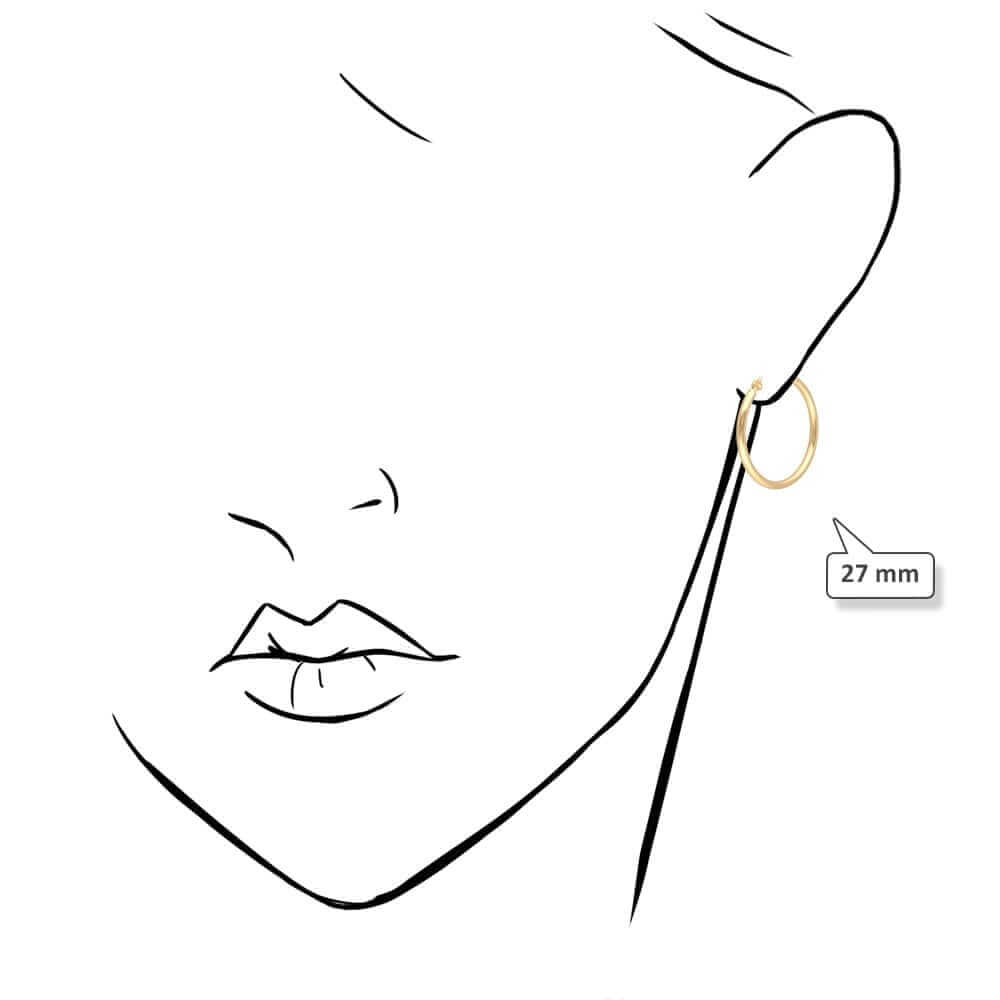 14K Yellow White Gold 2mm Round Hoop Earrings 22mm-76mm