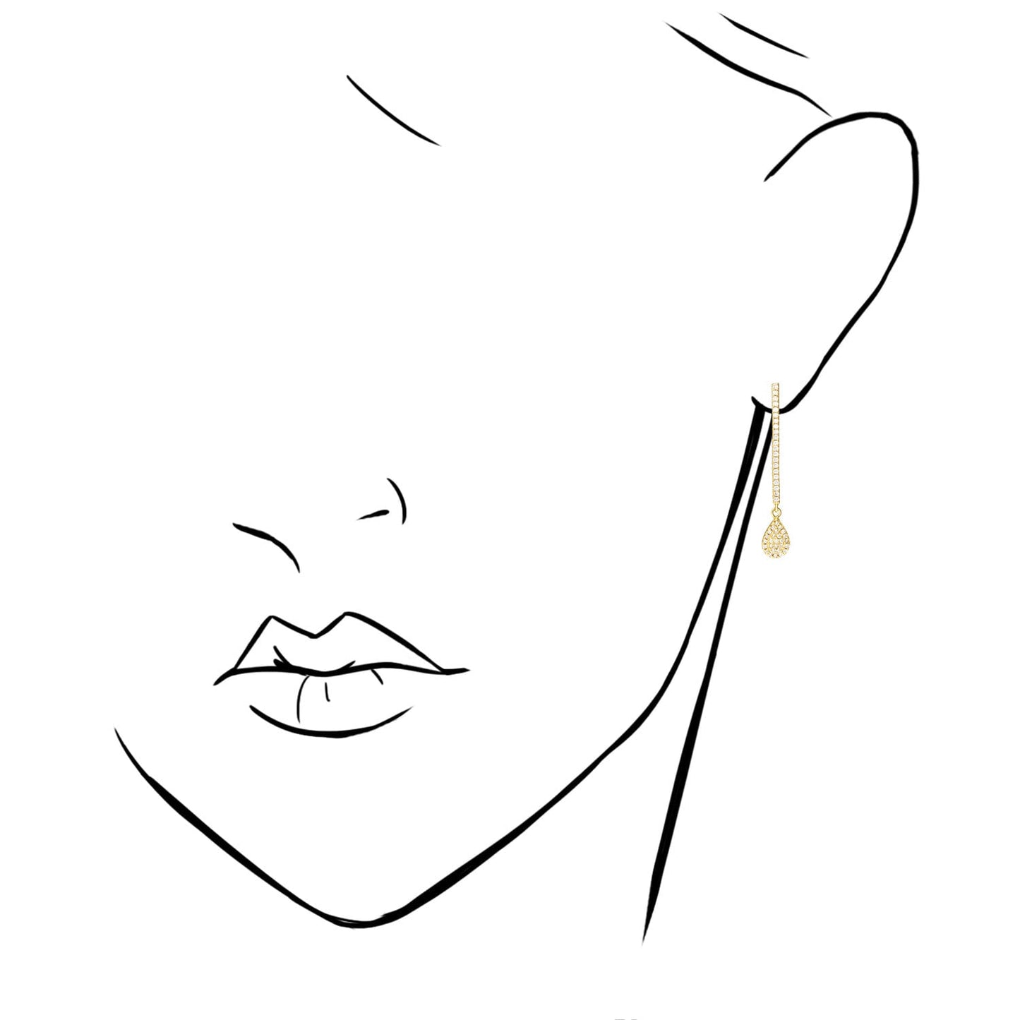 White Yellow Gold Over 925 Silver Pave CZ Pushback Bar  Teardrop Earrings