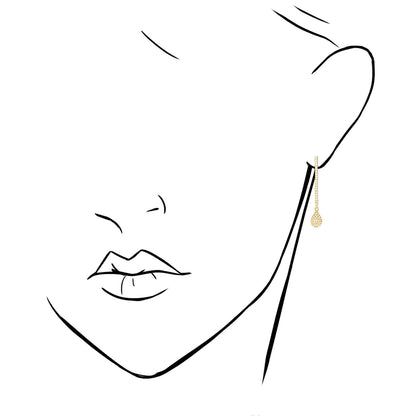 White Yellow Gold Over 925 Silver Pave CZ Pushback Bar  Teardrop Earrings