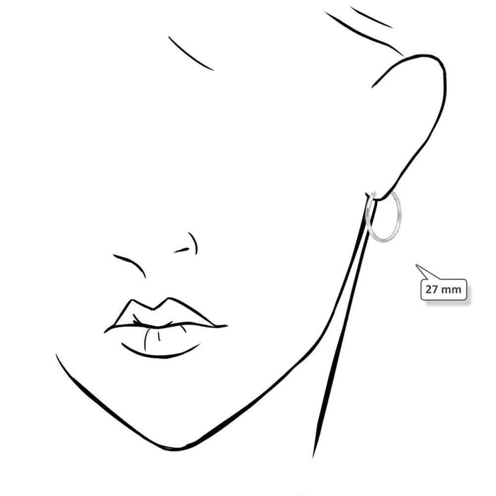 14K White Gold 2mm Diamond-Cut Round Hoop Earrings 22-76mm