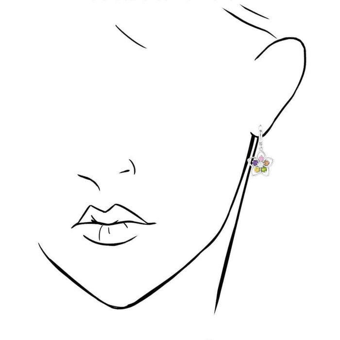 14k Yellow & White Gold Multi-color Gemstone Flower Huggie Hoop Earrings