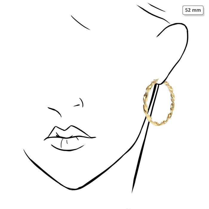 10K Yellow Gold Twisted Tube 4.5mm Diamond-Cut Textured Hoop Earrings 52mm-81mm