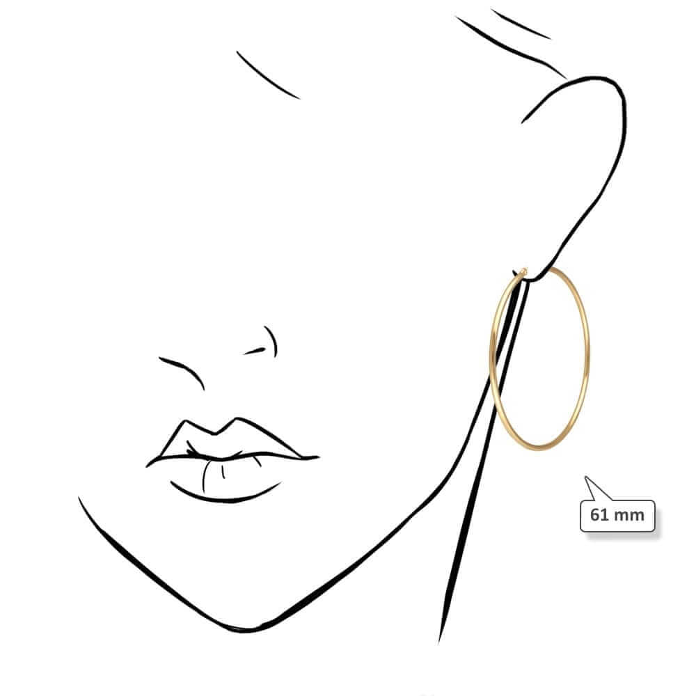 14K Yellow White Gold 2mm Round Hoop Earrings 22mm-76mm