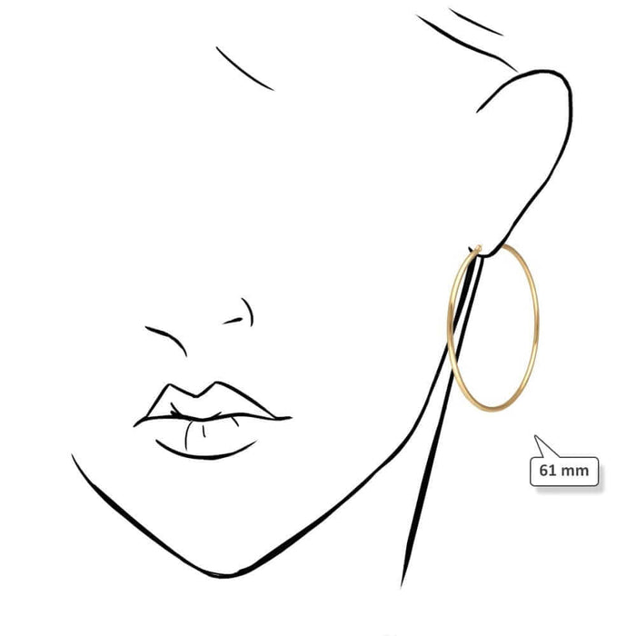 14K Yellow White Gold 2mm Round Hoop Earrings 22mm-76mm