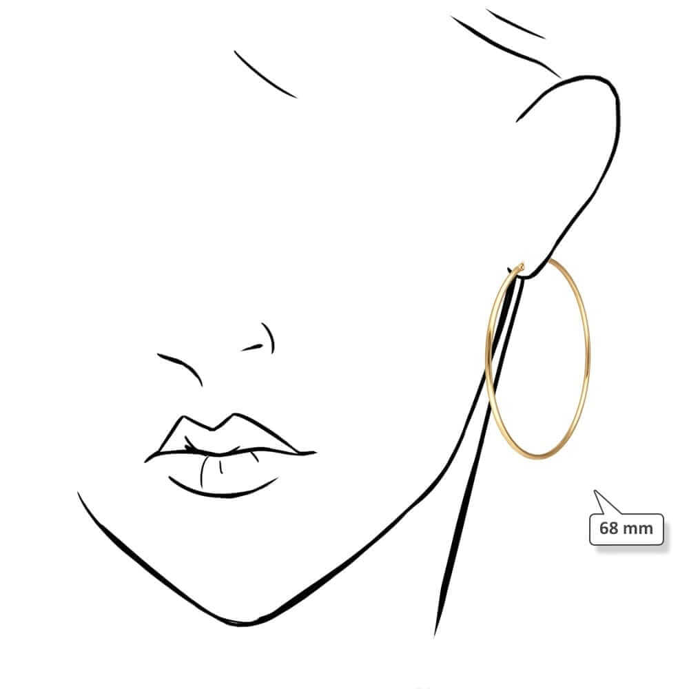 14K Yellow White Gold 2mm Round Hoop Earrings 22mm-76mm