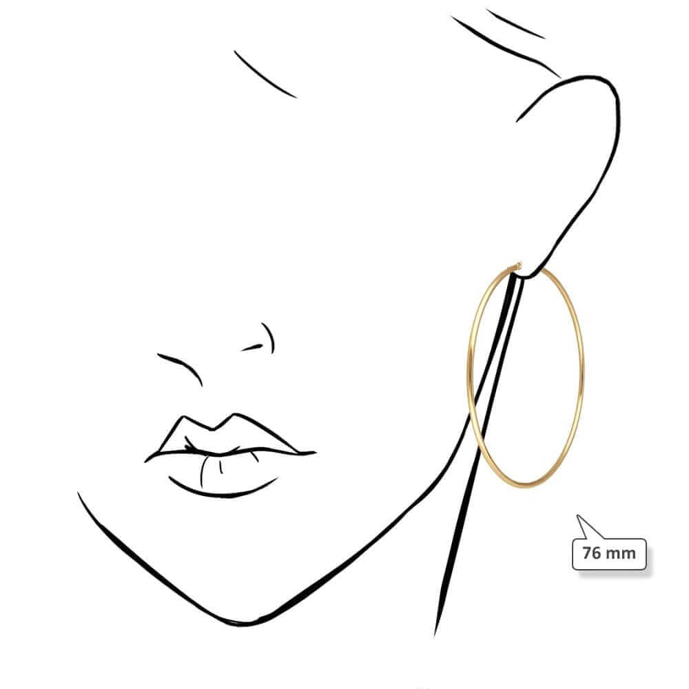 14K Yellow White Gold 2mm Round Hoop Earrings 22mm-76mm