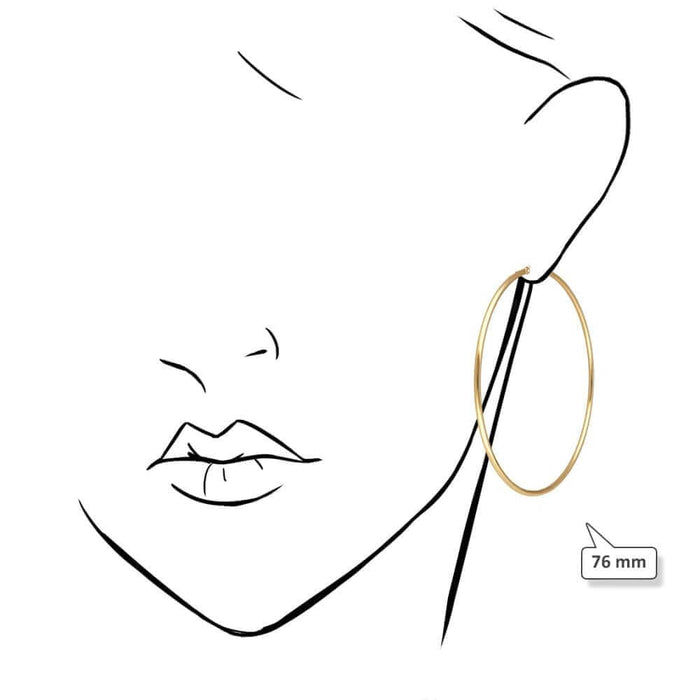 14K Yellow White Gold 2mm Round Hoop Earrings 22mm-76mm