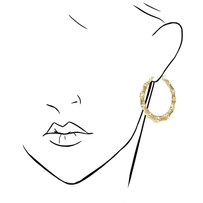 10K Yellow Gold Bamboo Hoop Earrings 17-85mm