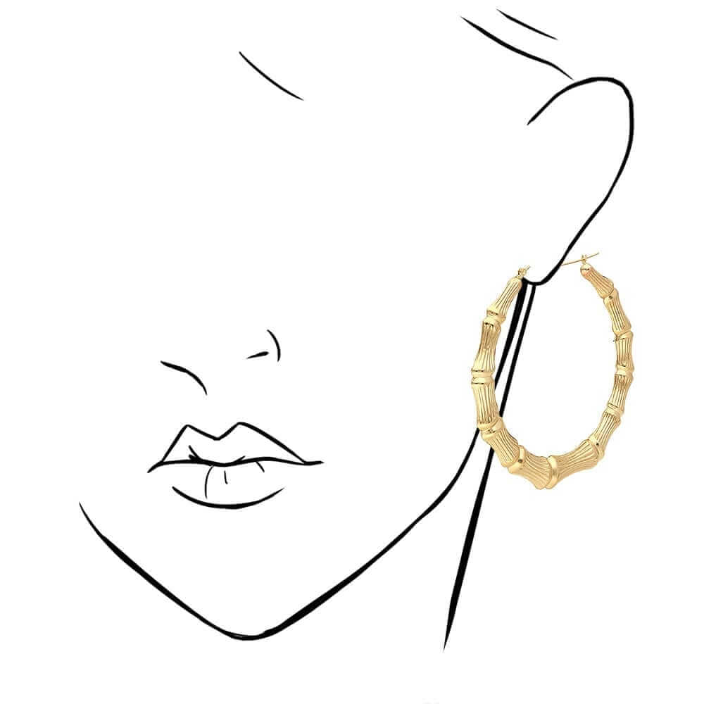 10K Yellow Gold Bamboo Hoop Earrings 17-85mm