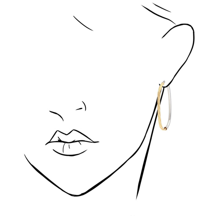 Yellow White Gold Over 925 Silver Shiny Half Twisted Flat Oval Hoop Earrings