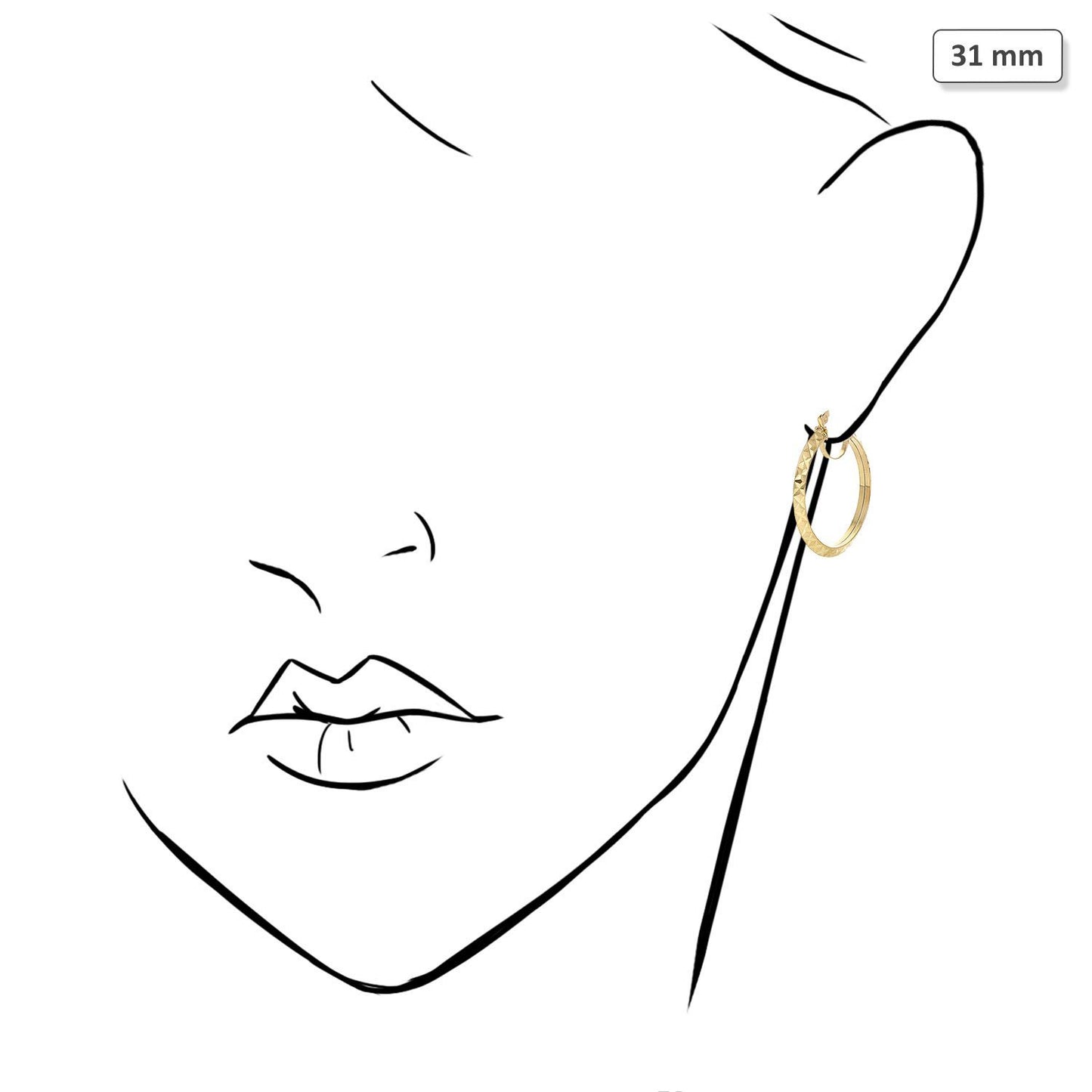 14K Yellow Gold Sparkly Faceted Diamond Cut Triangle Tube Hoop Earrings 31-52 mm