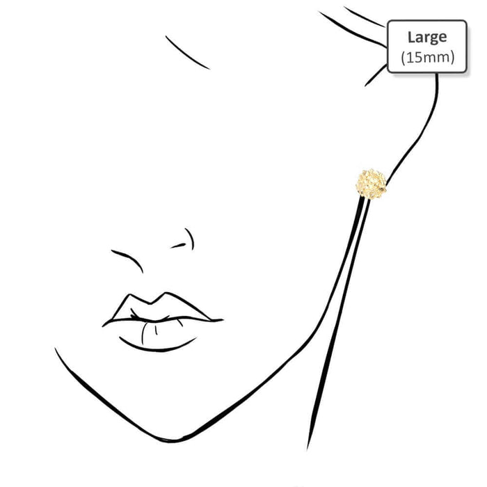 10K Gold Round Nugget Push Back Stud Earrings 8mm, 10mm, 15mm