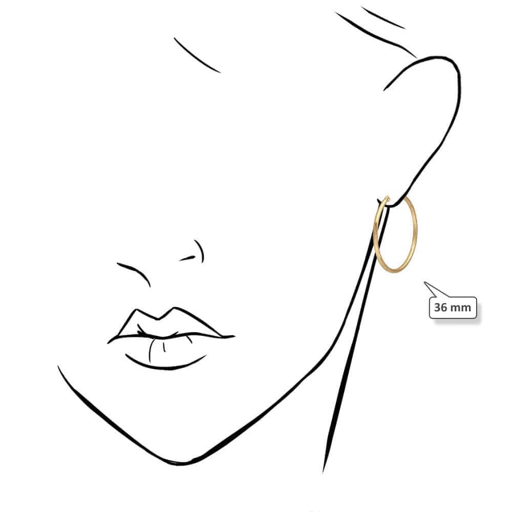 14K Yellow Gold 2mm Diamond-Cut Round Hoop Earrings 22-76mm