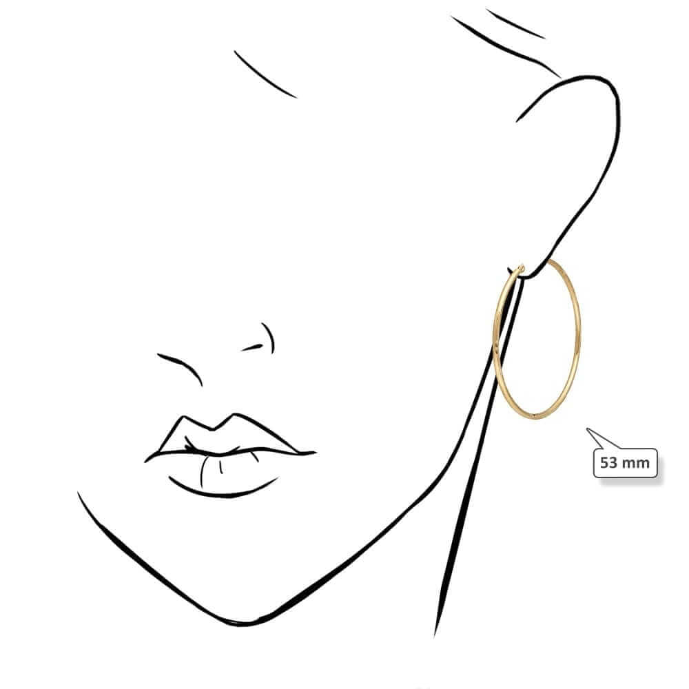 14K Yellow Gold 2mm Diamond-Cut Round Hoop Earrings 22-76mm