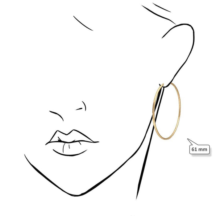 14K Yellow Gold 2mm Diamond-Cut Round Hoop Earrings 22-76mm