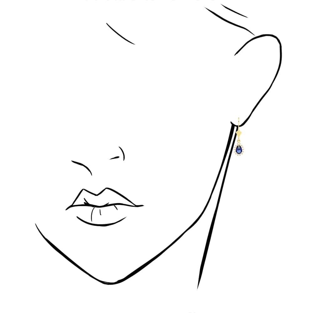 14K Gold Simulated Birthstone Halo Teardrop  Leverback Earrings