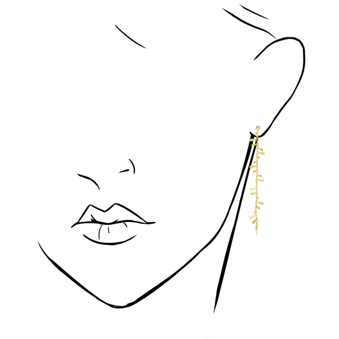 14K Yellow Gold Cable  Chain Leaf Drop Down  Earrings 2.9"