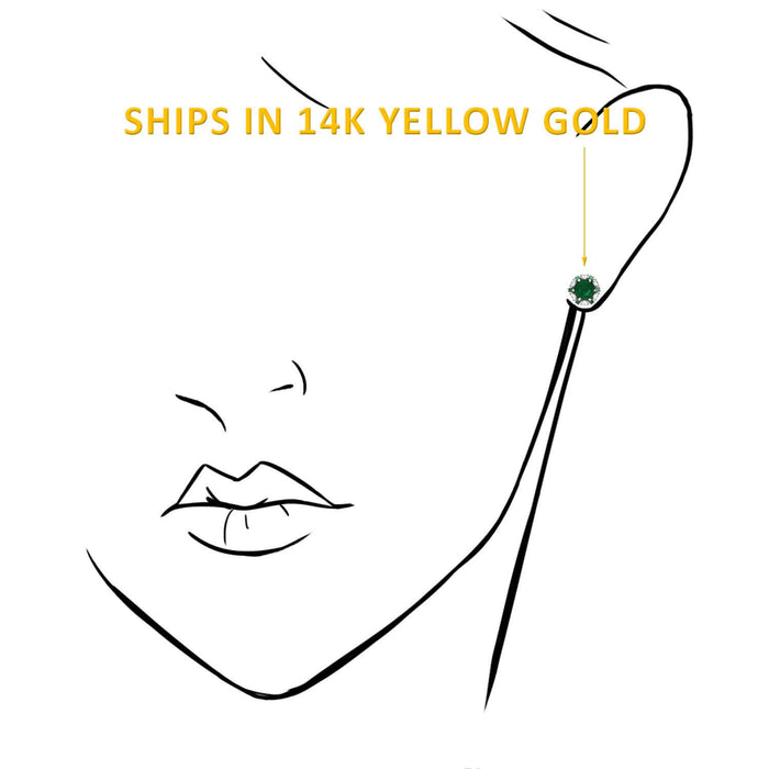 14K Yellow Gold Round And Marquise Gem Birthstone Halo Stud Earrings