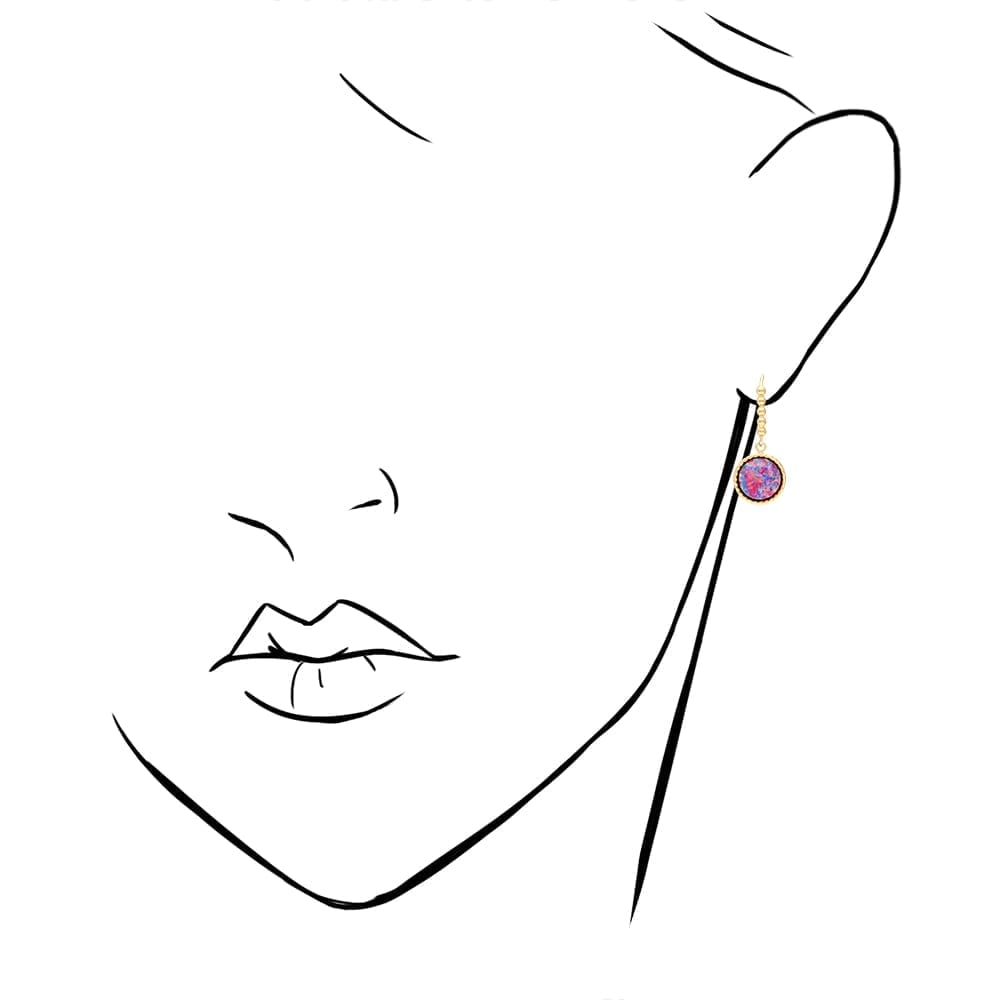 14K Real Gold Yellow, White Twisted Bezel Fire Opal Leverback Earrings 11.5mm