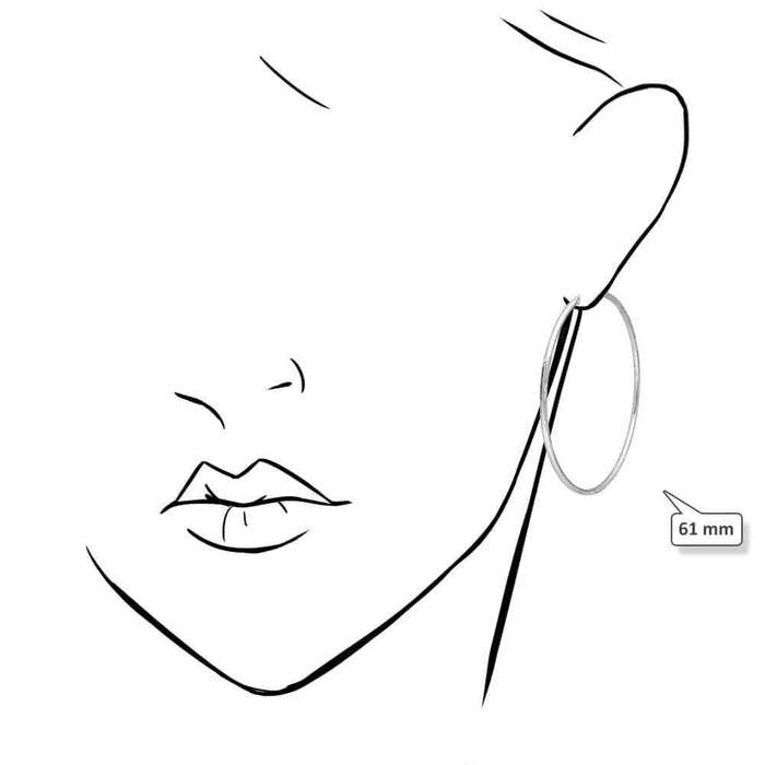 14K White Gold 2mm Diamond-Cut Round Hoop Earrings 22-76mm