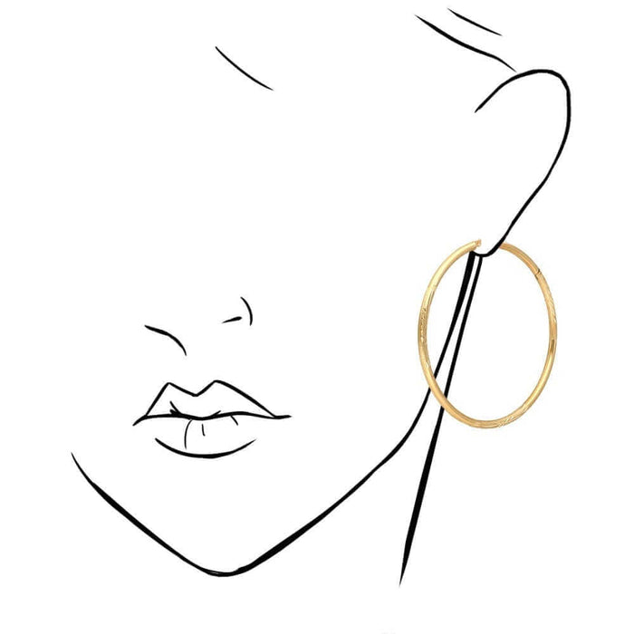 14K Solid Yellow & White Gold 3mm Diamond-Cut Finish Hoop Earrings 19-75mm