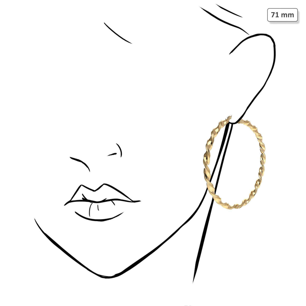 10K Yellow Gold Twisted Tube 4.5mm Diamond-Cut Textured Hoop Earrings 52mm-81mm