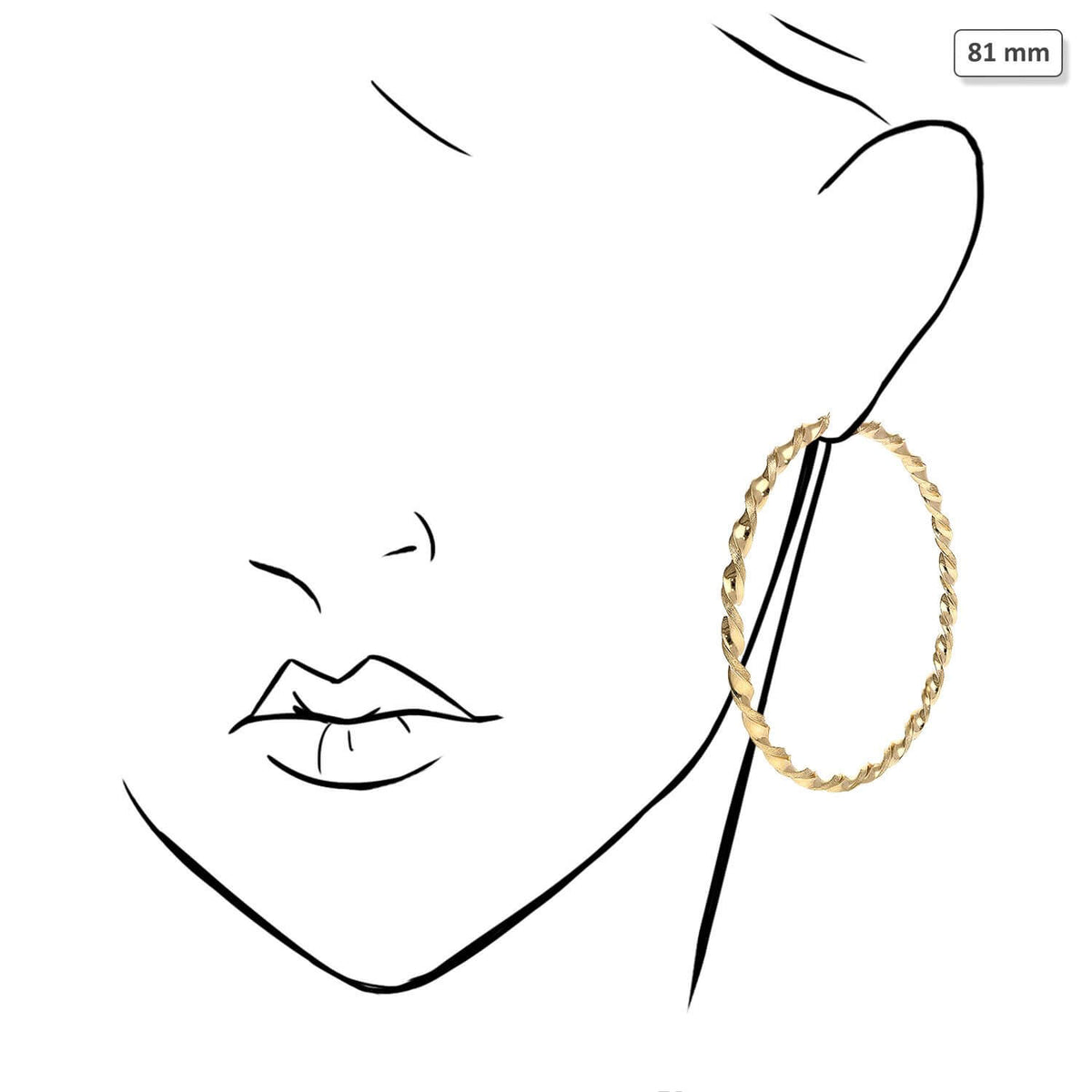 10K Yellow Gold Twisted Tube 4.5mm Diamond-Cut Textured Hoop Earrings 52mm-81mm