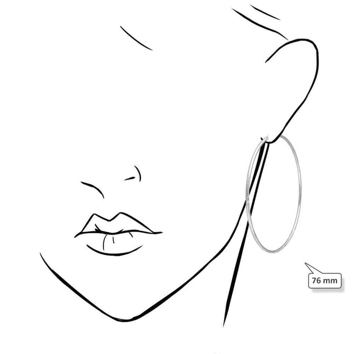 14K White Gold 2mm Diamond-Cut Round Hoop Earrings 22-76mm