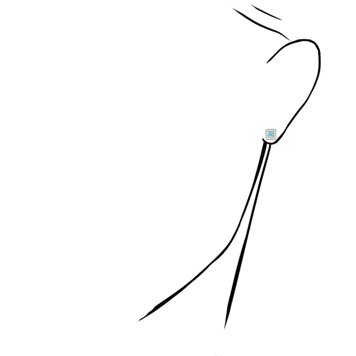 14K White Gold Square Color Gemstone Screw Back Halo Stud Earrings