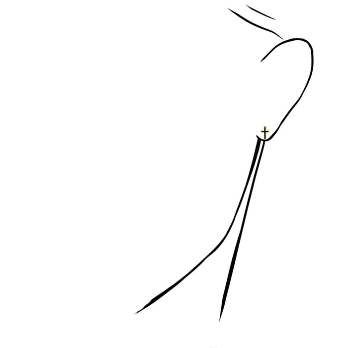 14K Gold Enamel Black Light Turquoise Cross Stud Push Back Earrings 8mm - WJD Exclusives