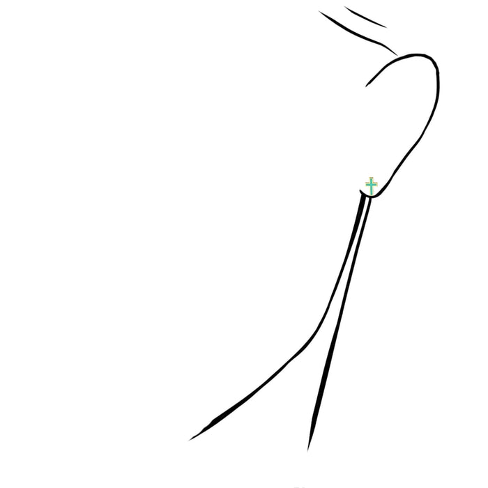 14K Gold Enamel Black Light Turquoise Cross Stud Push Back Earrings 8mm - WJD Exclusives