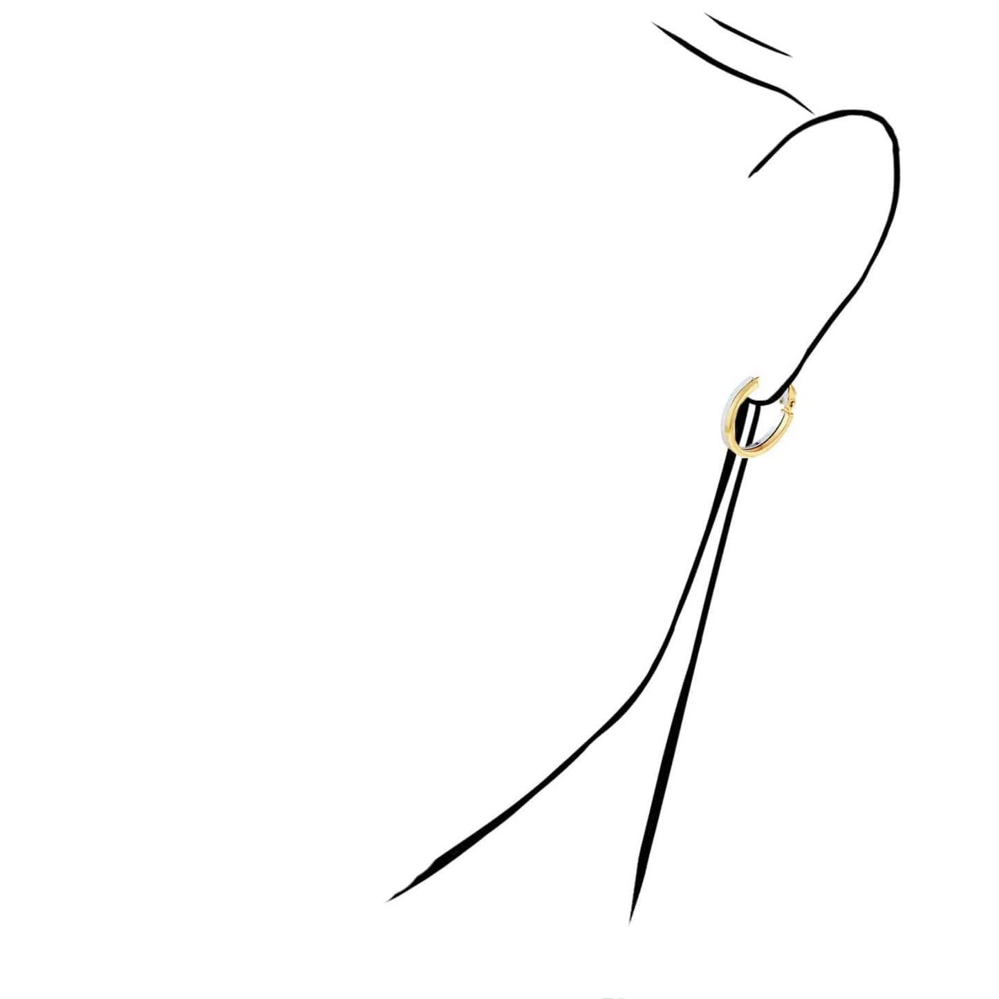 14K Real Gold Two-Tone Yellow White Omega Back Hoop Earrings 18-23mm