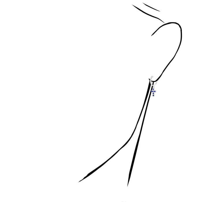 0.10CTW Natural Diamond 14K Gold Blue Sapphire Cross Earrings 23mm - WJD Exclusives