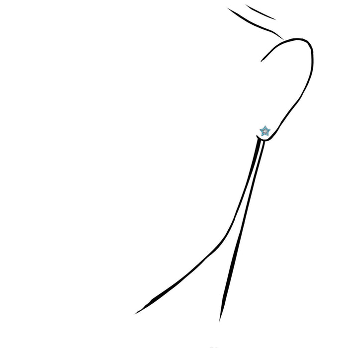 14K White Gold Diamond-Cut Color Gemstone Little Star Screw Back Stud Earrings