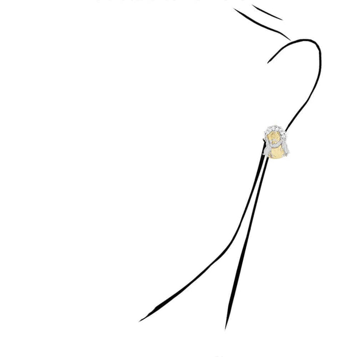 10k Yellow & White Gold CZ Jesus Head Push Back Stud Earrings
