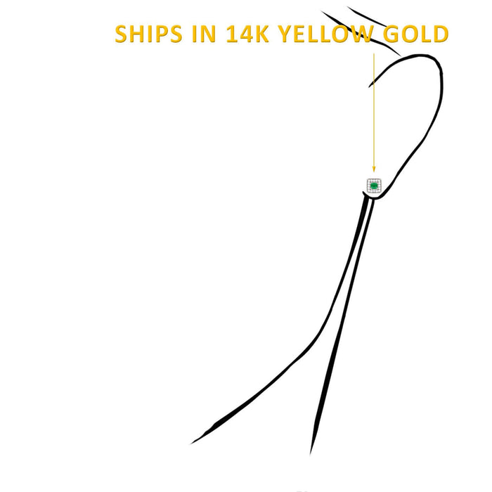 14K Yellow Gold Square Color Gemstone Screw Back Halo Stud Earrings